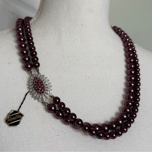 NWT 1960s Panetta Costume Jewelry Double Stranded Glass Pearl Necklace